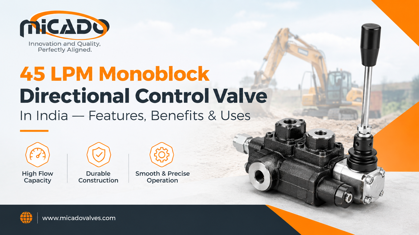 45 LPM Monoblock Directional Control Valve manufactured by Micado for Indian hydraulic machinery